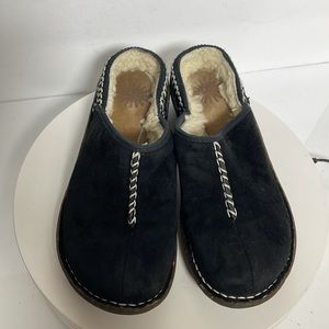 UGG Black Suede Mules with Cream Lining